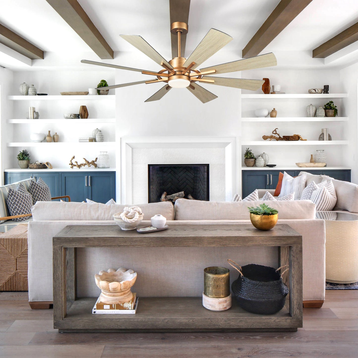 60" Windmill Ceiling Fan with Light & Remote – Farmhouse Gold, 8-Blade, DC Motor, Indoor/Outdoor