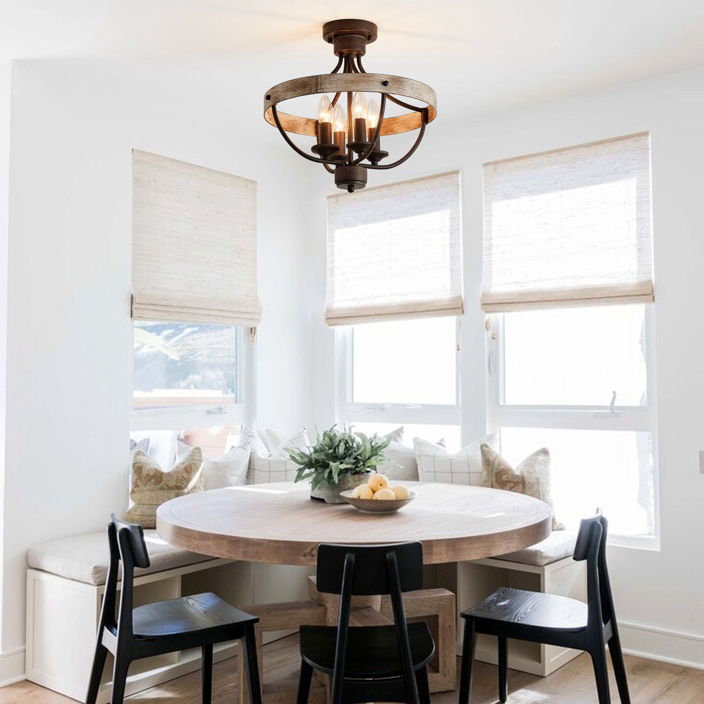 4-Light Industrial Farmhouse Semi-Flush Mount Ceiling Light