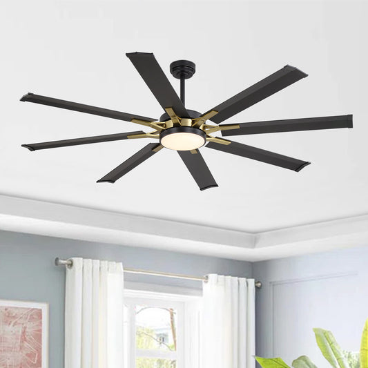 72" Black & Gold Ceiling Fan with Light & Remote – Smart 6-Blade, Quiet DC Motor