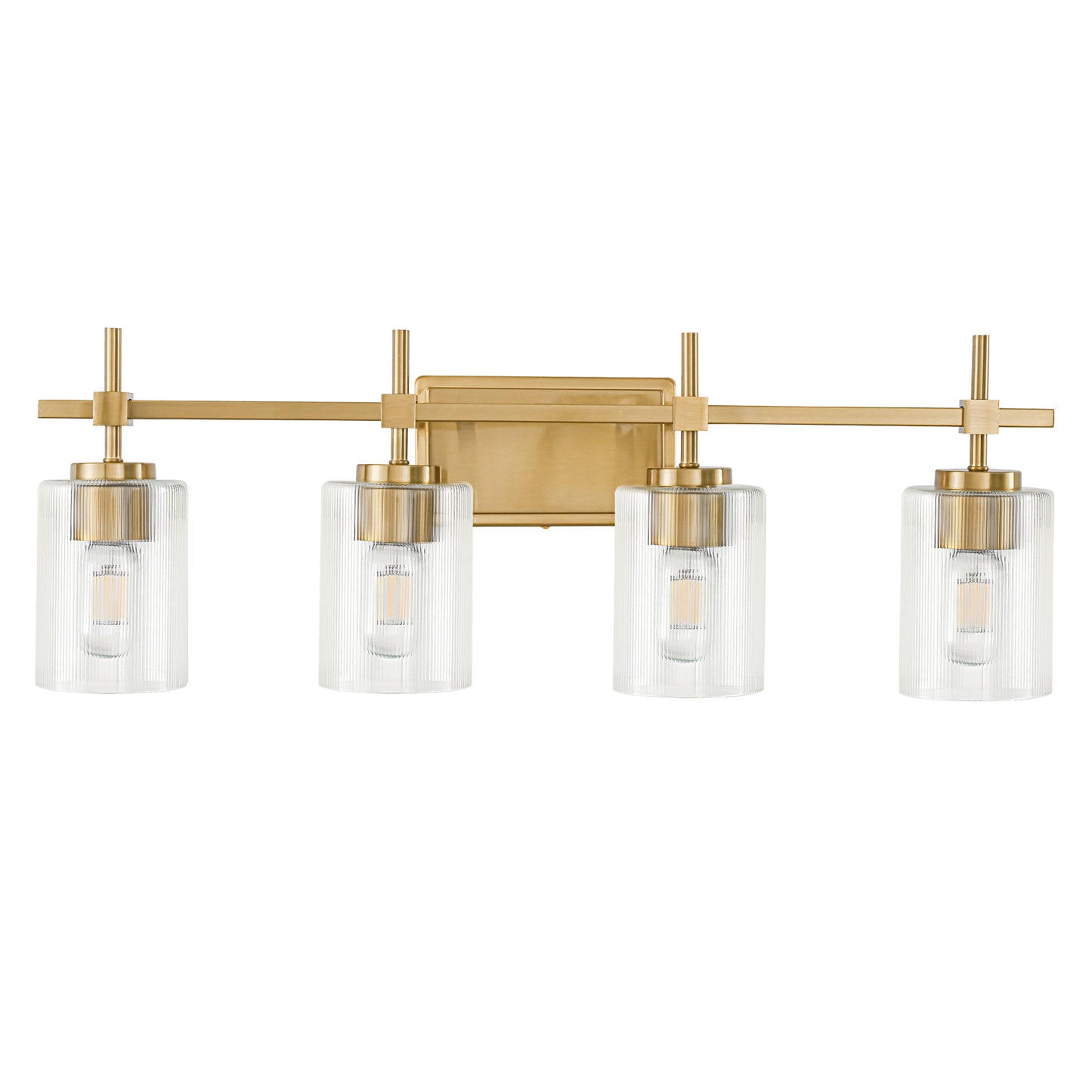 4-Light Gold Vanity Light – Modern Bathroom Wall Light with Ribbed Glass
