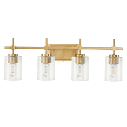 4-Light Gold Vanity Light – Modern Bathroom Wall Light with Ribbed Glass