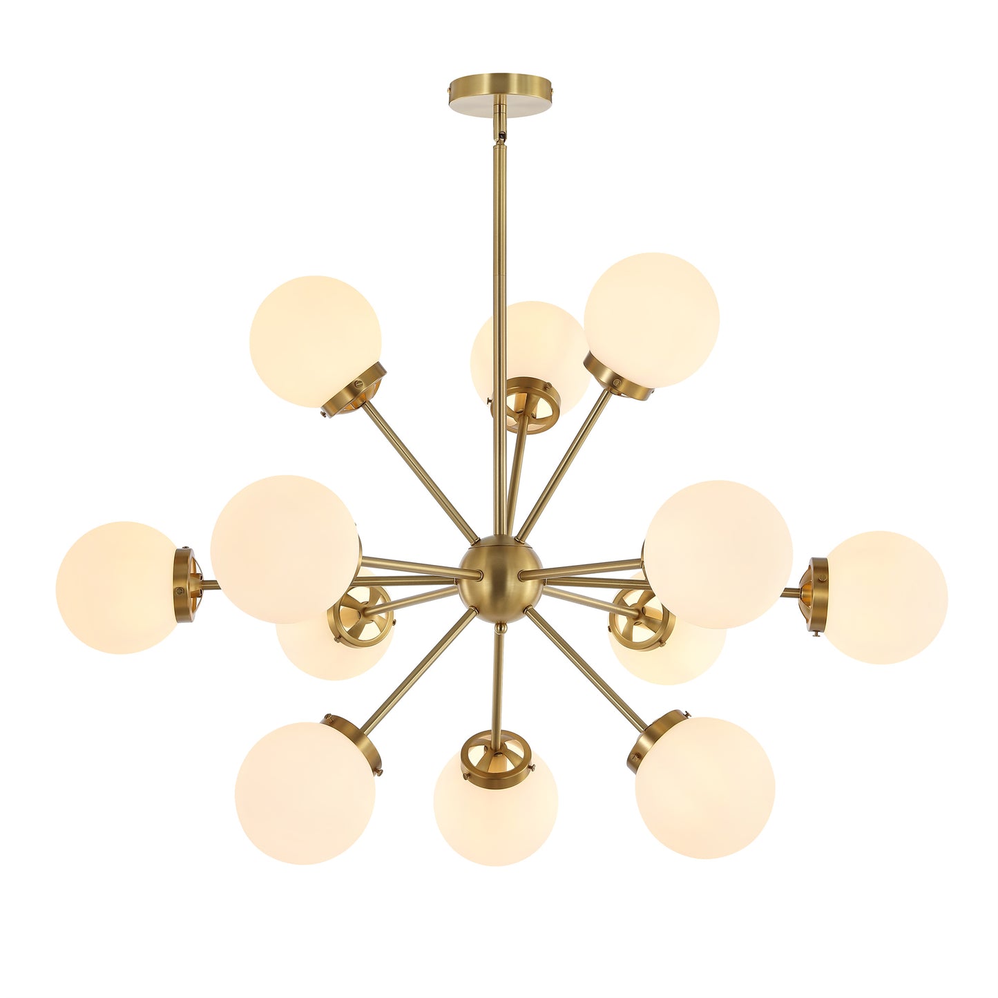 Modern Chandelier Sputnik Brass 12-Light Opal Glass 39"