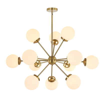 Modern Chandelier Sputnik Brass 12-Light Opal Glass 39"