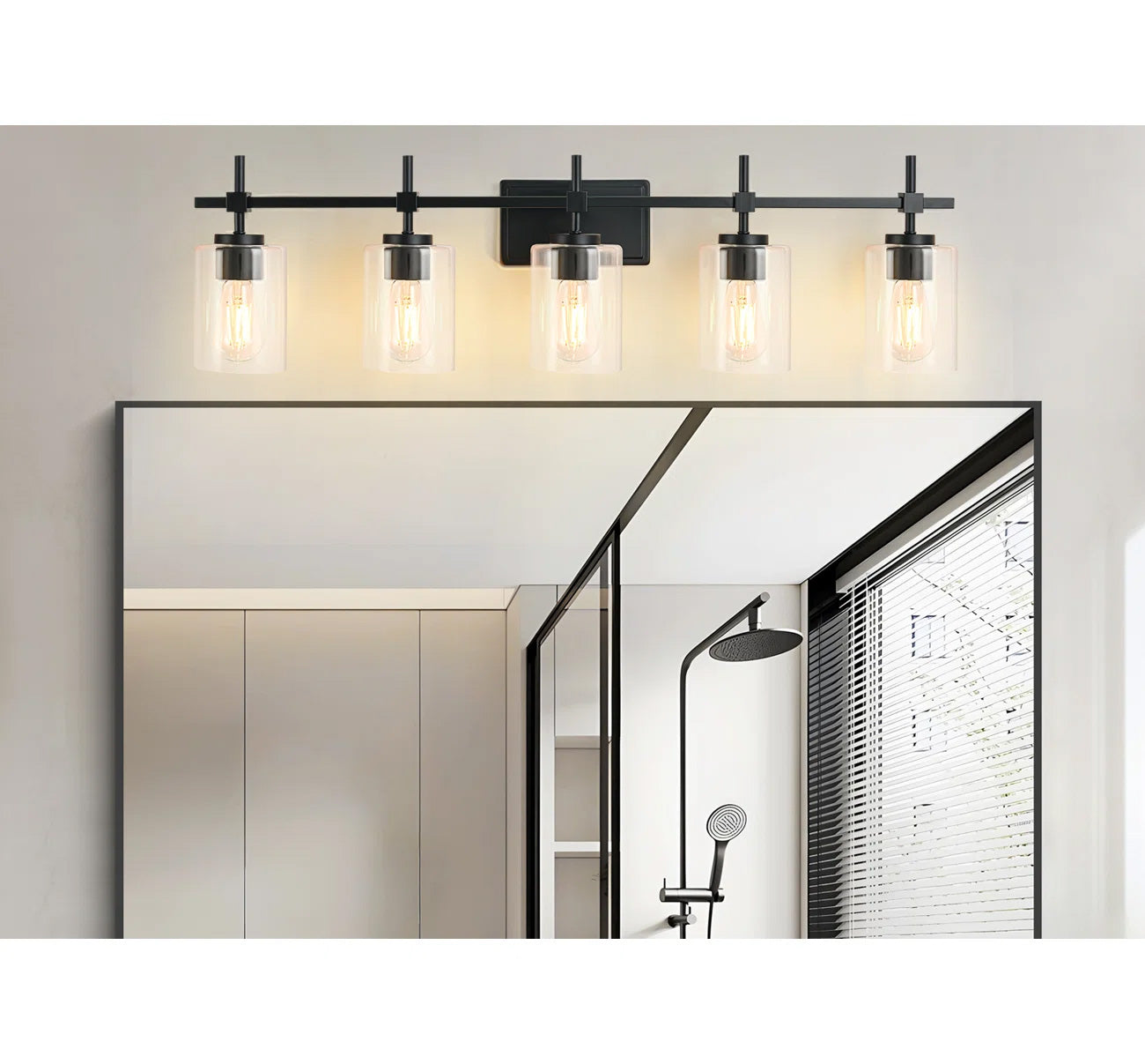 Jasper Black Clear Glass 5-Light Bathroom Vanity Light