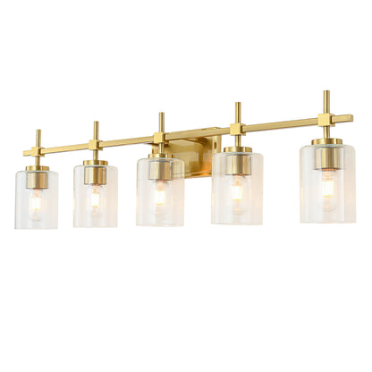 5-Light Gold Vanity Light – Modern Bathroom Wall Light with Ribbed Glass