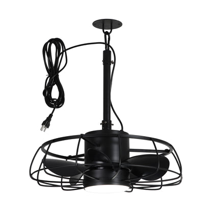 20" Indoor/Outdoor Black Industrial Plug-In Ceiling Fan with Light