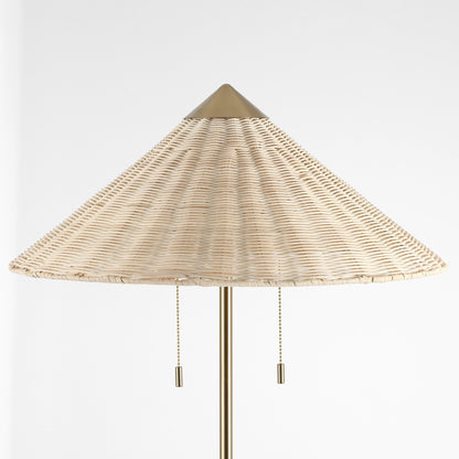 Floor Lamp Traditional Brass 65" 2-Light Rattan Shade