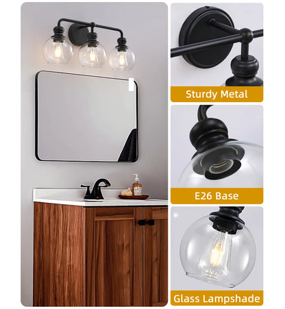 Irvine Black Modern Clear Glass 3-Light Vanity Light