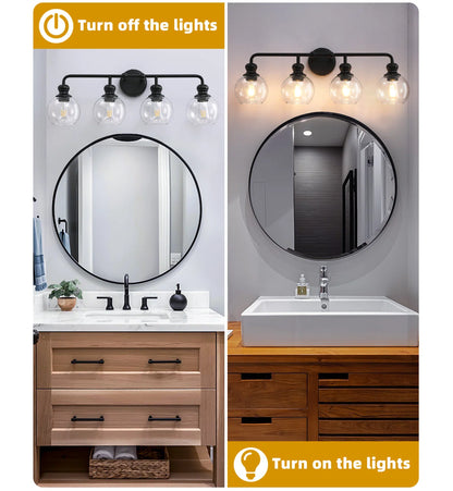 Irvine Black Modern Clear Glass 4-Light Vanity Light