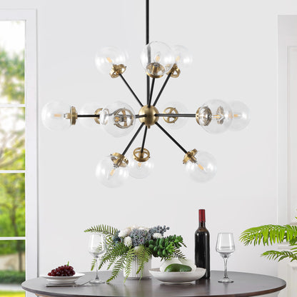 Modern Chandelier Sputnik Black Brass 12-Light Glass 39"