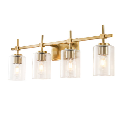 4-Light Gold Vanity Light – Modern Bathroom Wall Light with Ribbed Glass