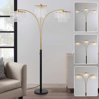 Brio 90" 3-Light Modern Gold Crystal Arc Floor Lamp
