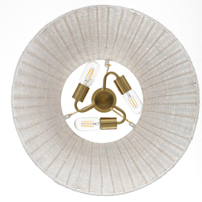 Farmhouse Chandelier 22" 3-Light Brass White Rattan Shade