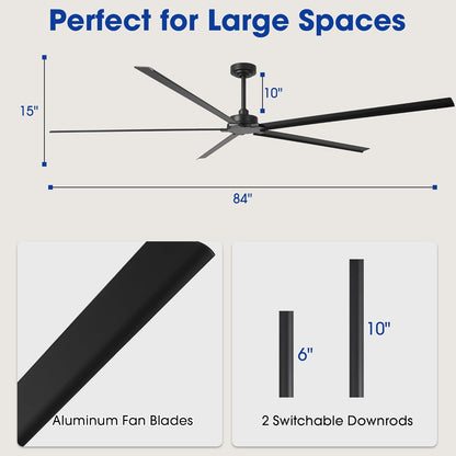 Ceiling Fan 84" Industrial 5-Blade Black IPX4 Outdoor Use