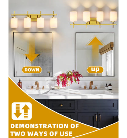 Jasper Gold Traditional Frosted Glass 4-Light Bathroom Vanity Light