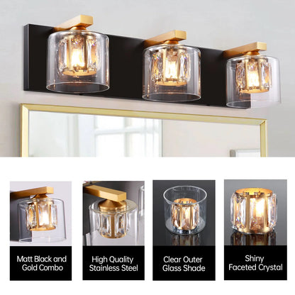 Kolt Black & Gold Traditional 3-Light Bathroom Vanity Light