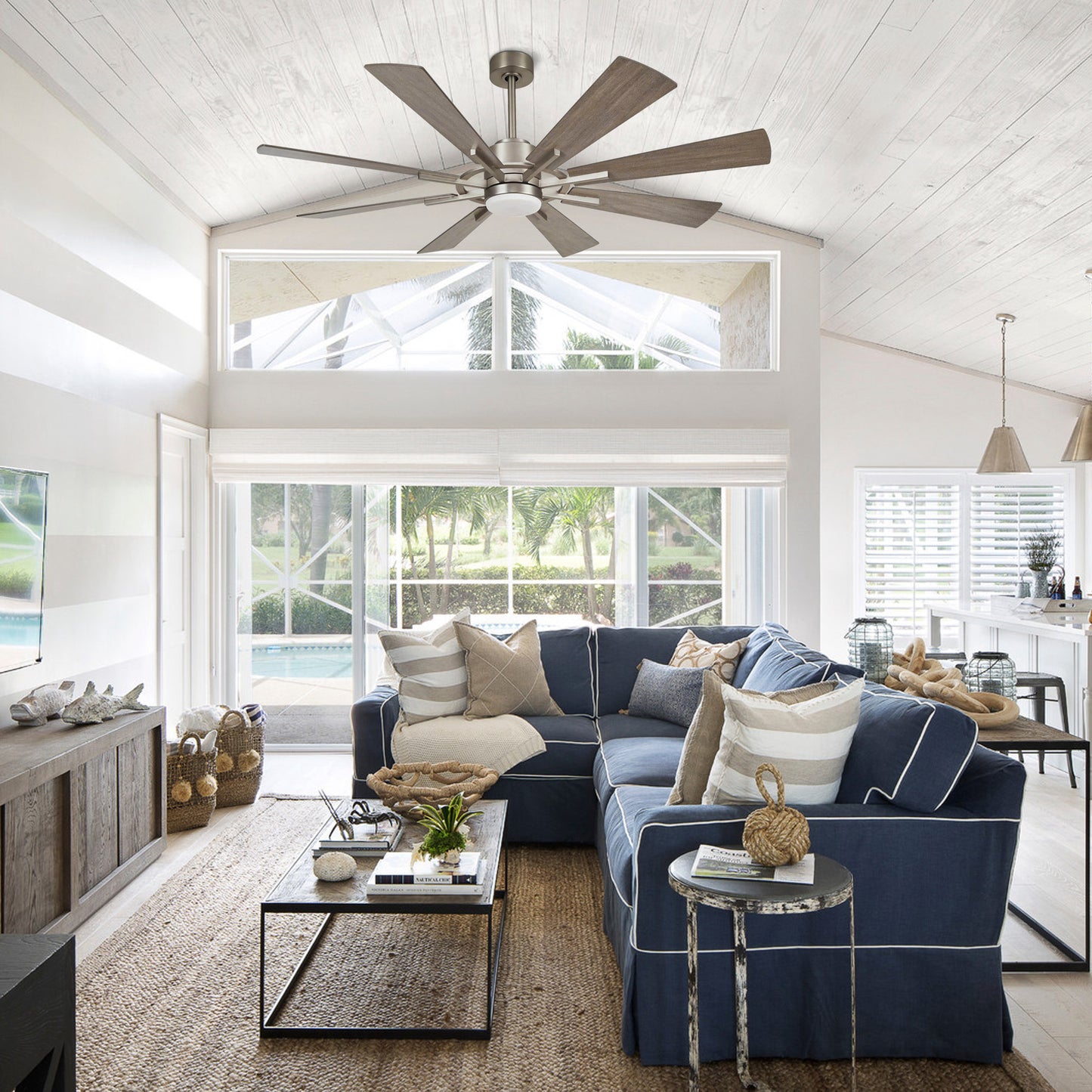60" Windmill Ceiling Fan with Light & Remote – Farmhouse Nickel, 8-Blade, DC Motor, Indoor/Outdoor