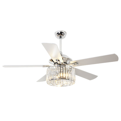 52" Crystal Ceiling Fan with Light & Remote – Chrome 5-Blade, DC Motor, Large Room