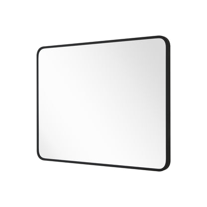 Wall Mirror 48x36" Black Framed Soft Corner Beveled Glass