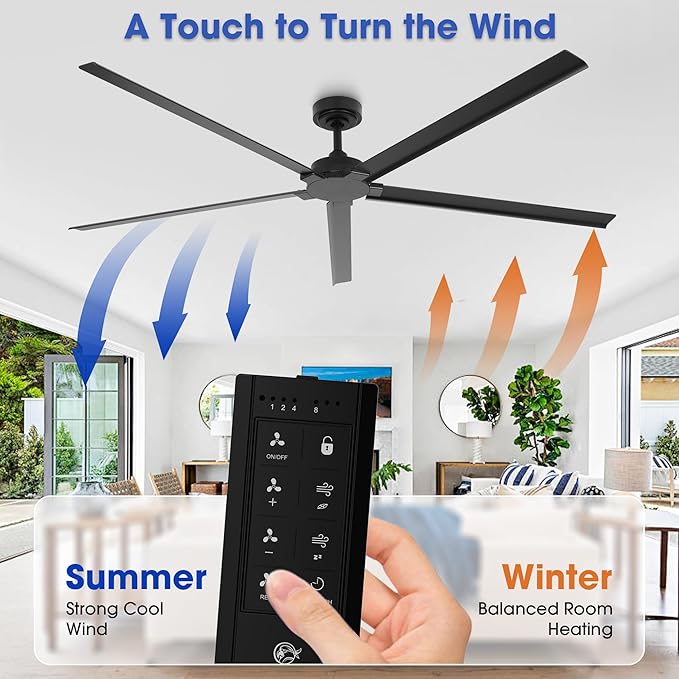 Ceiling Fan 72" Industrial 5-Blade Black IPX4 Outdoor Use