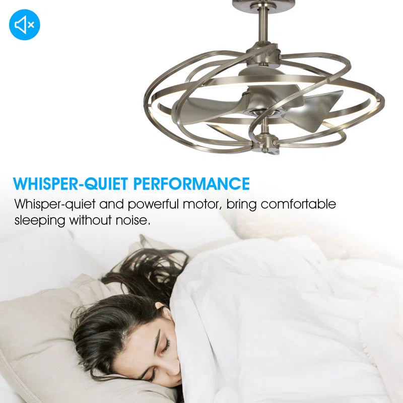 27" Modern Fandelier Ceiling Fan with Light & Remote – Satin Nickel, 3-Blade, DC Motor