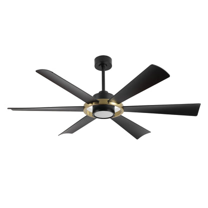 60" Black and Gold Ceiling Fan with LED Light and Remote – Modern 4-Blade Fan