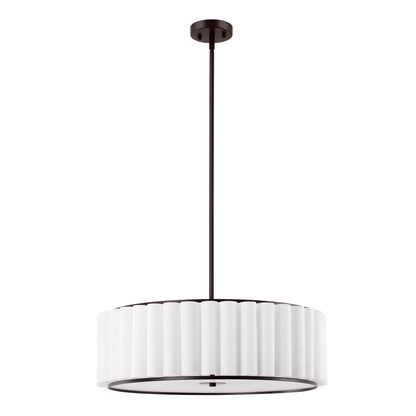 Modern Chandelier Bronze 24" 5-Light White Linen Shade