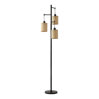 Floor Lamp Traditional Black 69" 3-Light Rattan Shades