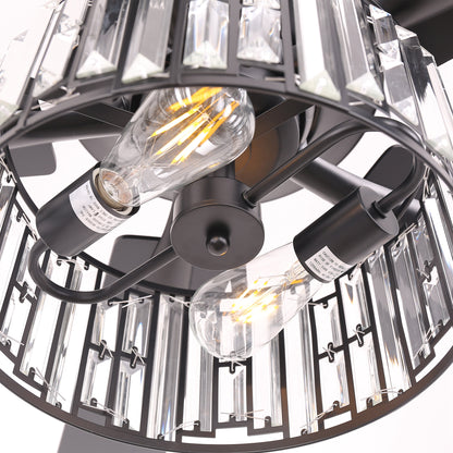 52" Crystal Ceiling Fan with Light & Remote – Black 5-Blade, DC Motor, Large Room