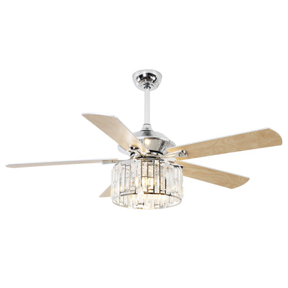 52" Crystal Ceiling Fan with Light & Remote – Chrome 5-Blade, DC Motor, Large Room
