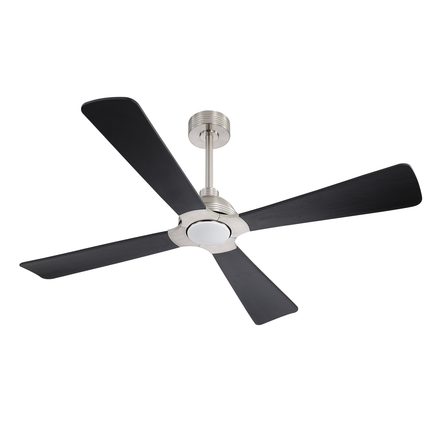 56" Brushed Nickel & Black Ceiling Fan with Light & Remote – Modern 4-Blade, Quiet DC Motor