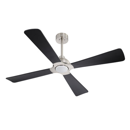 56" Brushed Nickel & Black Ceiling Fan with Light & Remote – Modern 4-Blade, Quiet DC Motor