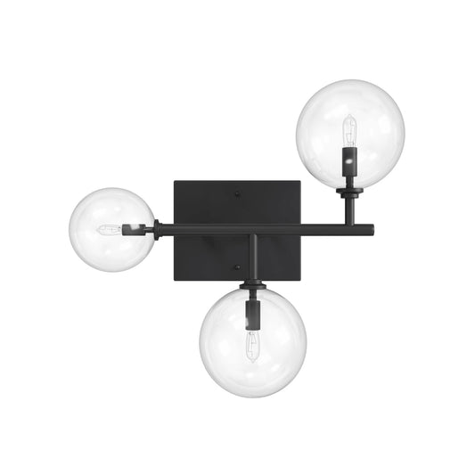 Delilah 3-Light Matte Black Clear Globe Wall Sconce