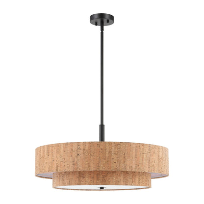 Modern Chandelier Natural Cork 24" 5-Light Black Fixture