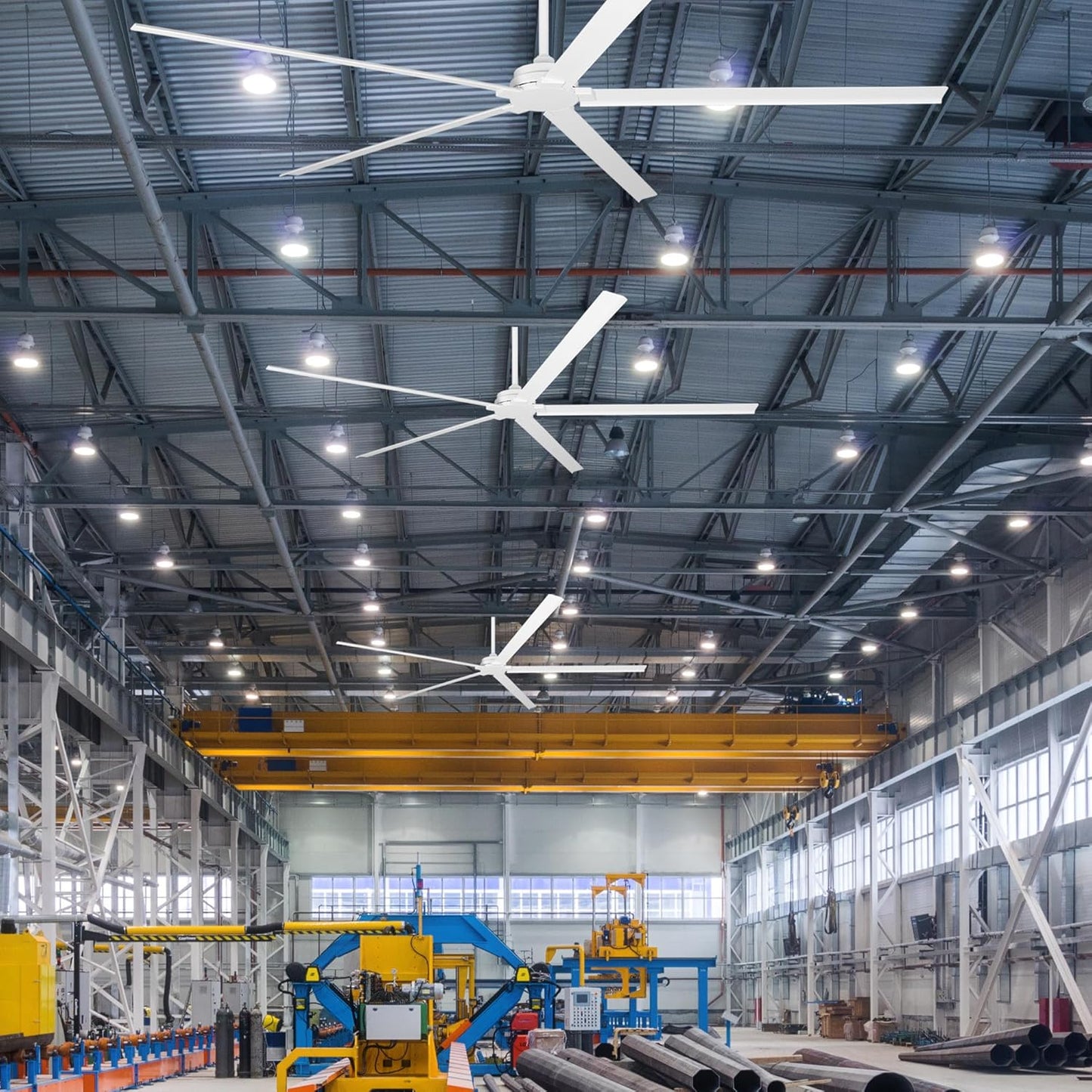 Ceiling Fan 84" Industrial 5-Blade White IPX4 Outdoor Use