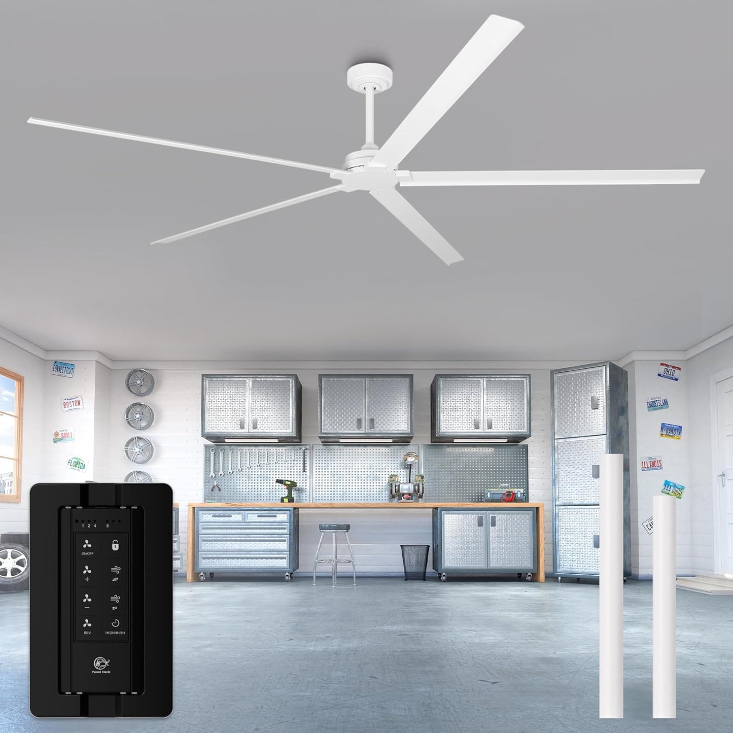 Ceiling Fan 84" Industrial 5-Blade White IPX4 Outdoor Use