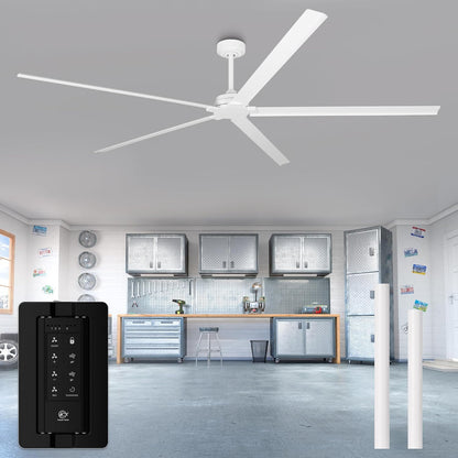 Ceiling Fan 84" Industrial 5-Blade White IPX4 Outdoor Use