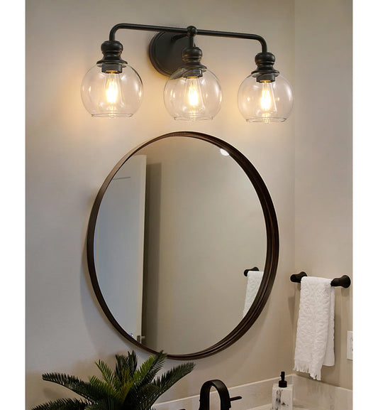 Irvine Black Modern Clear Glass 3-Light Vanity Light