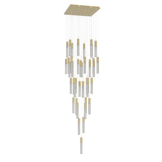 Boa 41-Light LED Brushed Brass Studded Glass Pendant Light