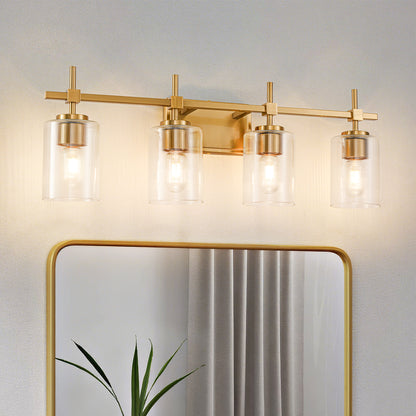 4-Light Gold Vanity Light – Modern Bathroom Wall Light with Ribbed Glass