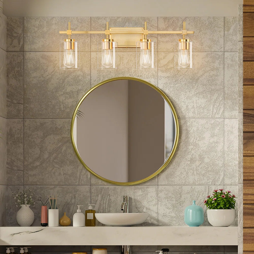 Jasper Gold Traditional Clear Glass 4-Light Bathroom Vanity Light