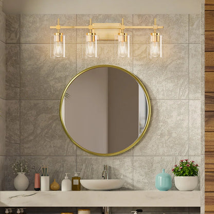 Jasper Gold Traditional Clear Glass 4-Light Bathroom Vanity Light