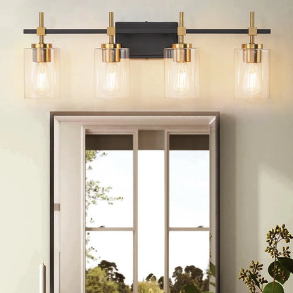 Jasper Black & Gold Clear Glass 4-Light Bathroom Vanity Light