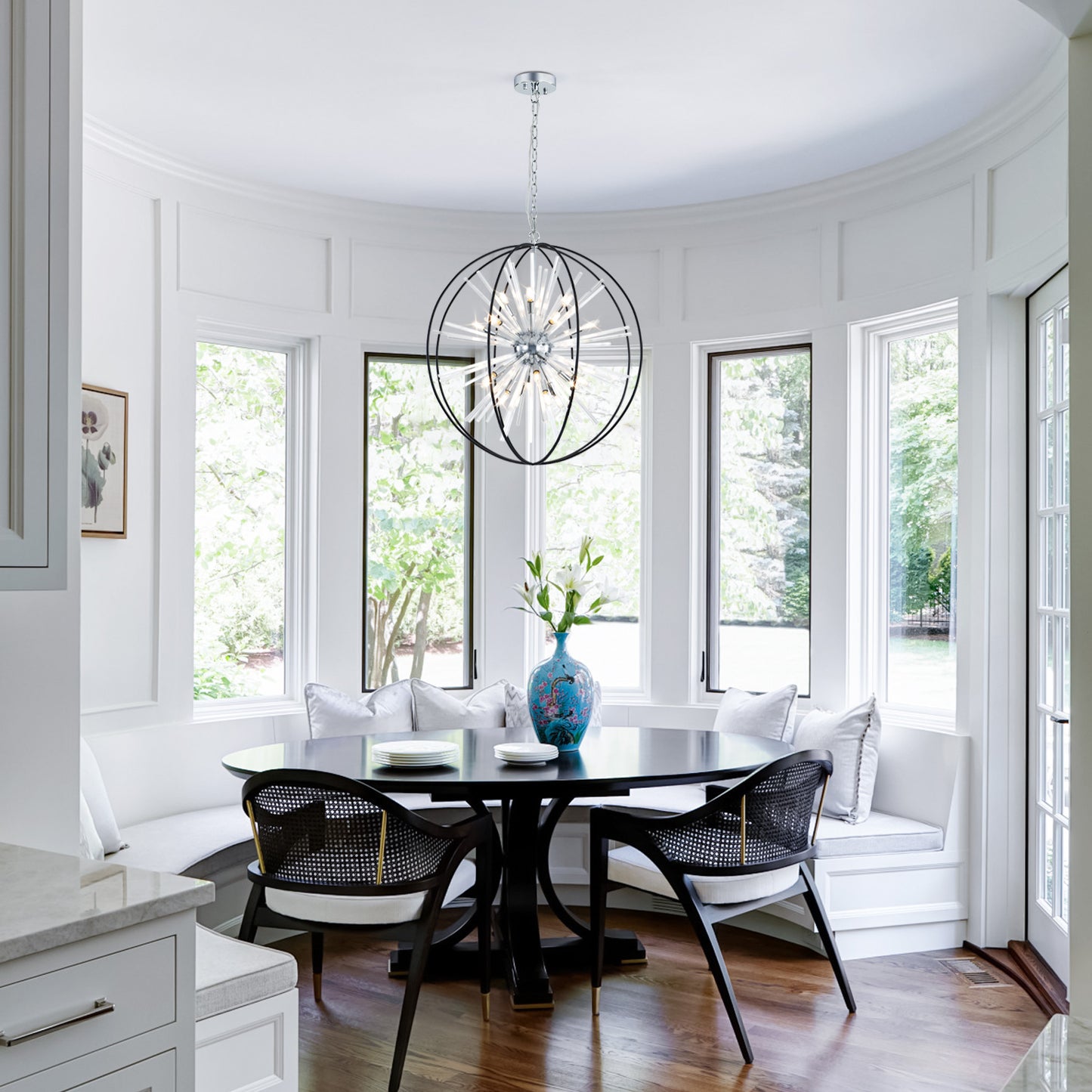 Brio 35" 10-light Modern Black and Silver Orb Chandelier