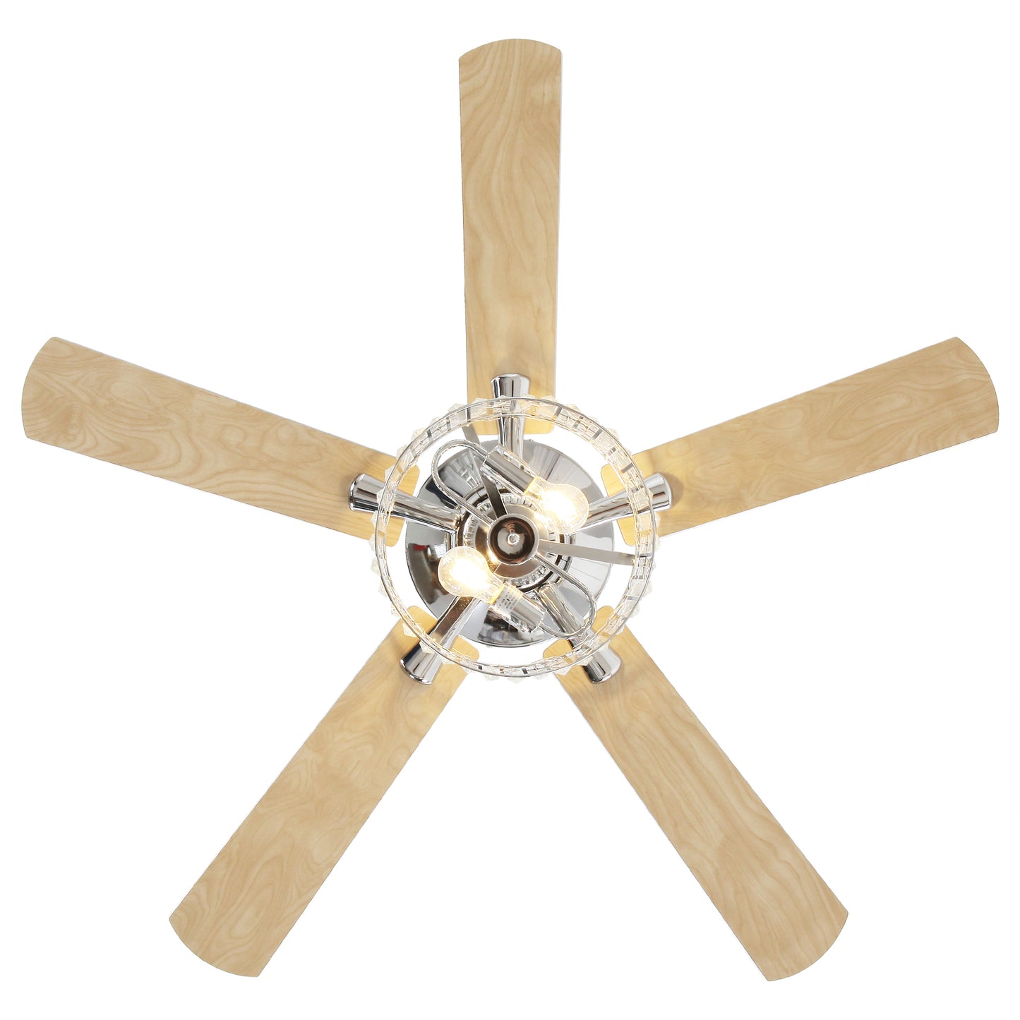 52" Crystal Ceiling Fan with Light & Remote – Chrome 5-Blade, DC Motor, Large Room