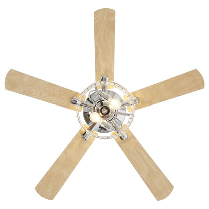 52" Crystal Ceiling Fan with Light & Remote – Chrome 5-Blade, DC Motor, Large Room