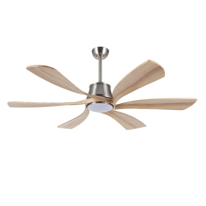60" Brushed Nickel Ceiling Fan with Wood Blades and LED Light – Modern 6-Blade Smart Fan
