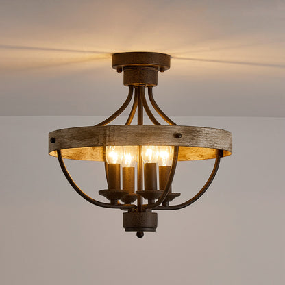 4-Light Industrial Farmhouse Semi-Flush Mount Ceiling Light
