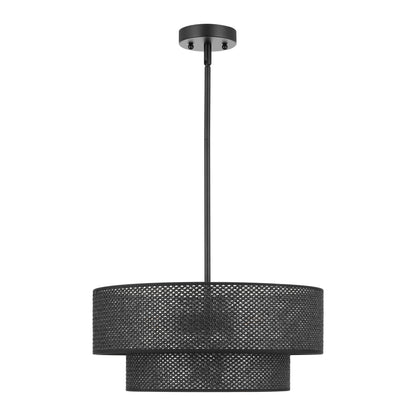 Modern Chandelier 18" 4-Light Black Woven Rattan Shade