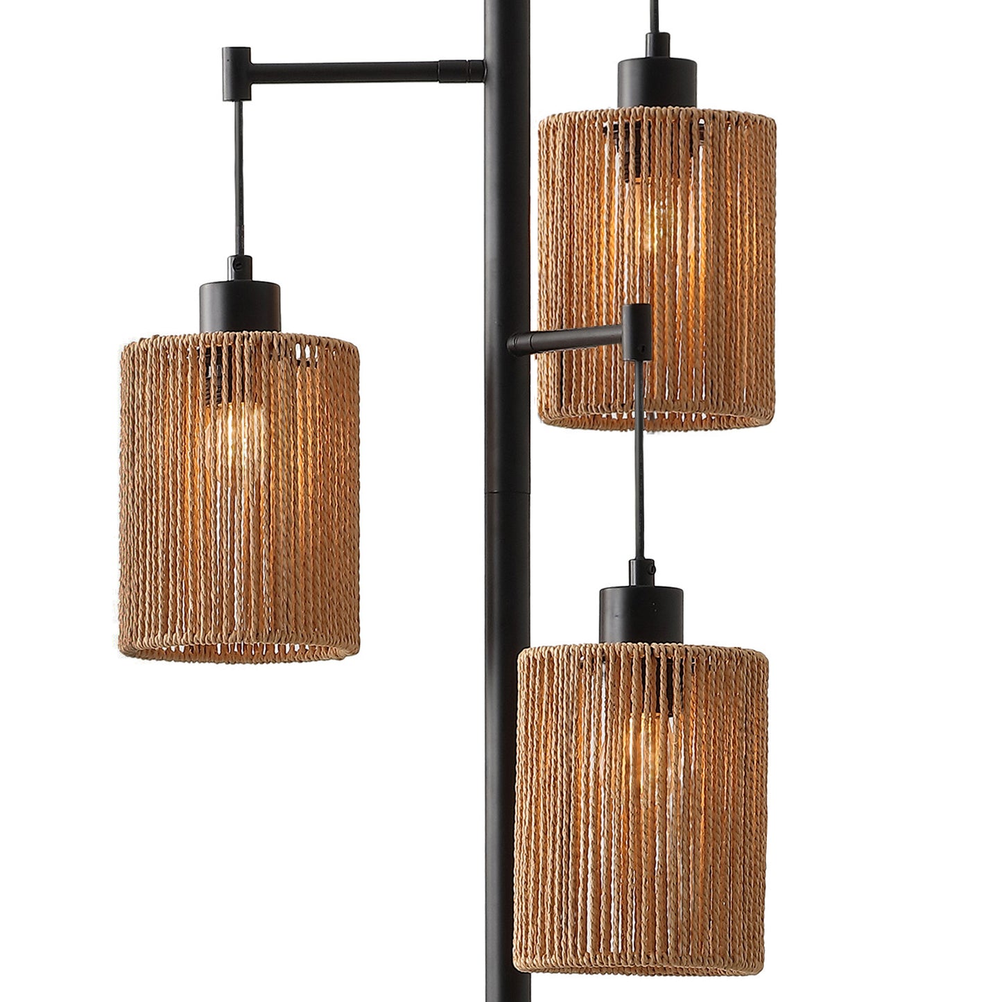 Floor Lamp Traditional Black 69" 3-Light Hemp Shades